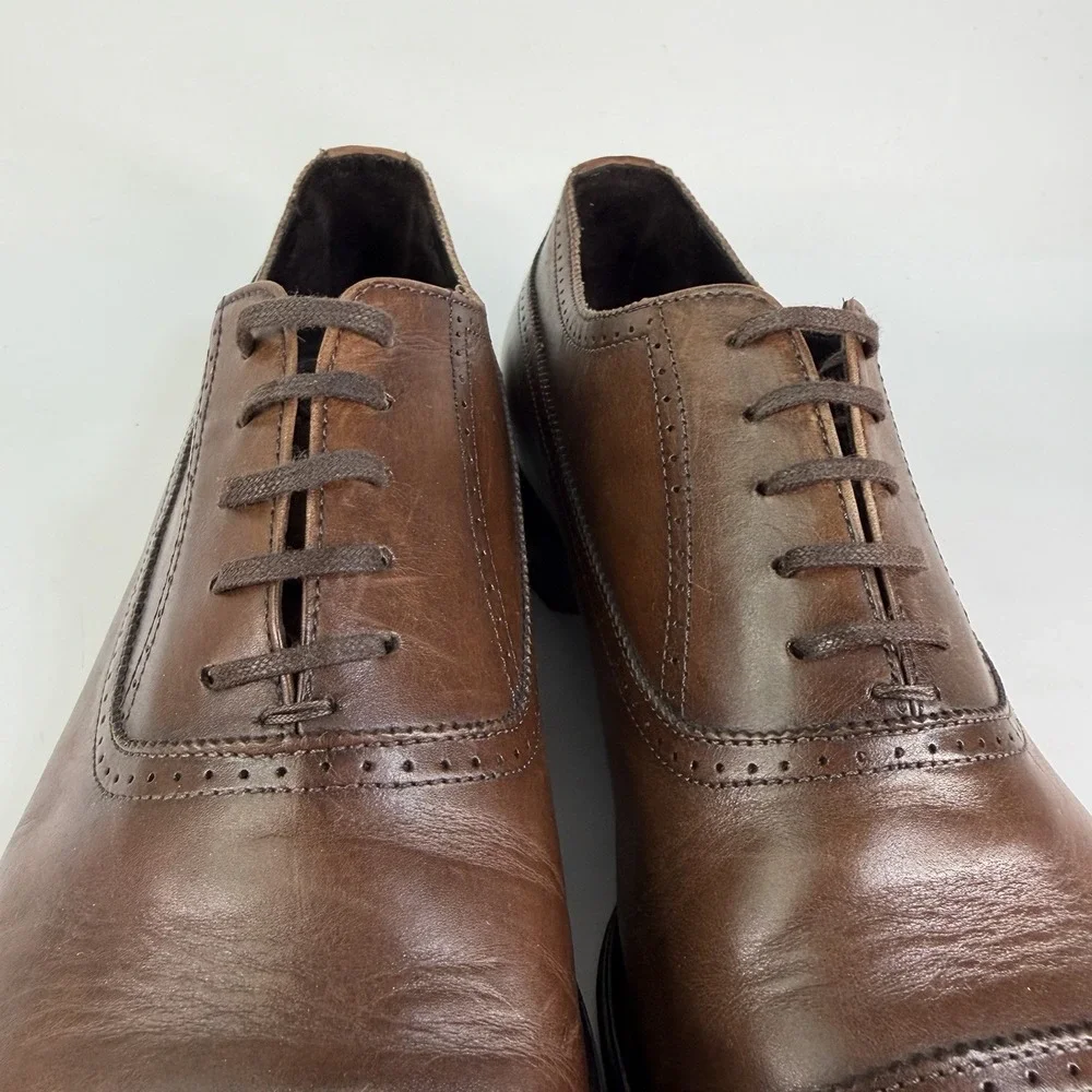 M GEMI Italian Leather Cap Toe Brogue Men 9.5 42.5 Oxford Dress Shoes Spade Sole